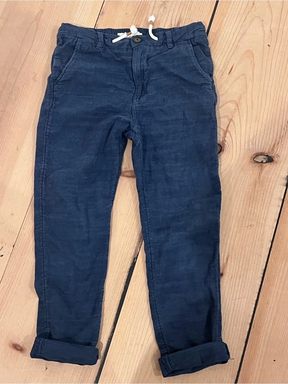 H&M Navy Pull-On Chino Pants with Drawstring Linen Style